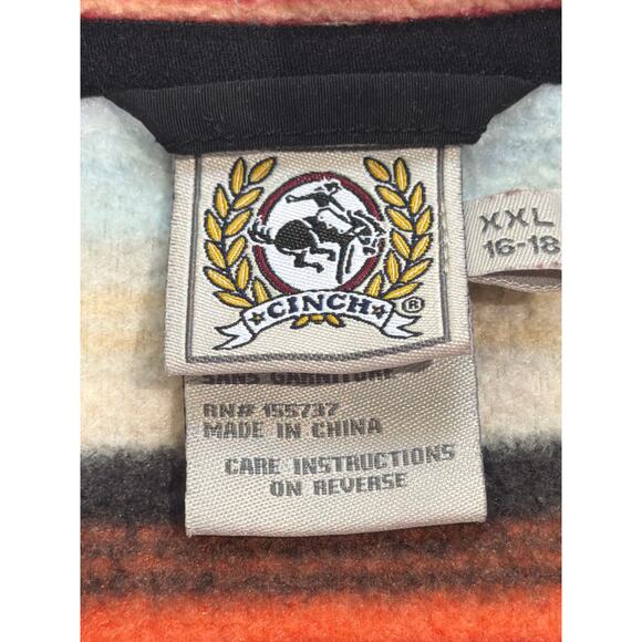 Cinch Boys Polar Fleece Pullover XXL Orange Aztec 1/4 Snap Western Cowboy Rodeo - Picture 5 of 8